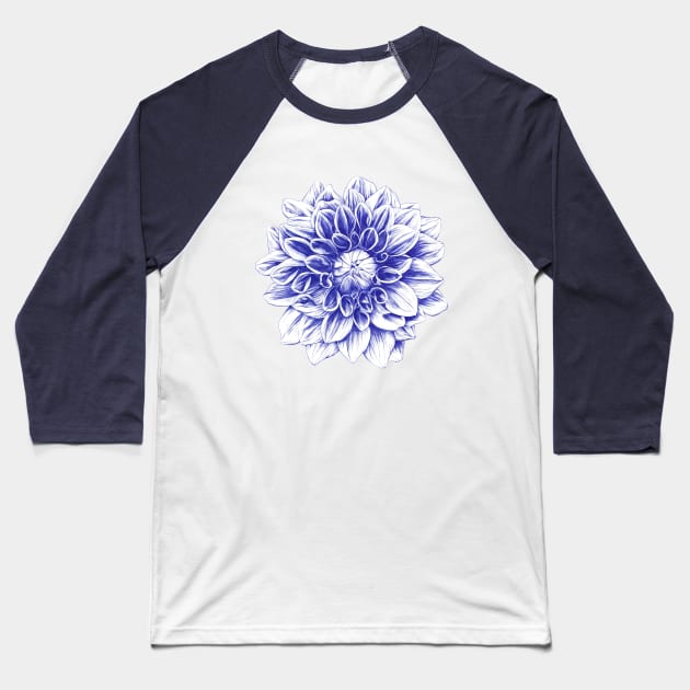 Ballpoint Blue Dahlia Baseball T-Shirt by ronnkools